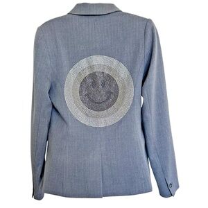 Hipchik Couture Gray Pinstripe Blazer Size 4 Rhinestone Smiley Back USA Edgy